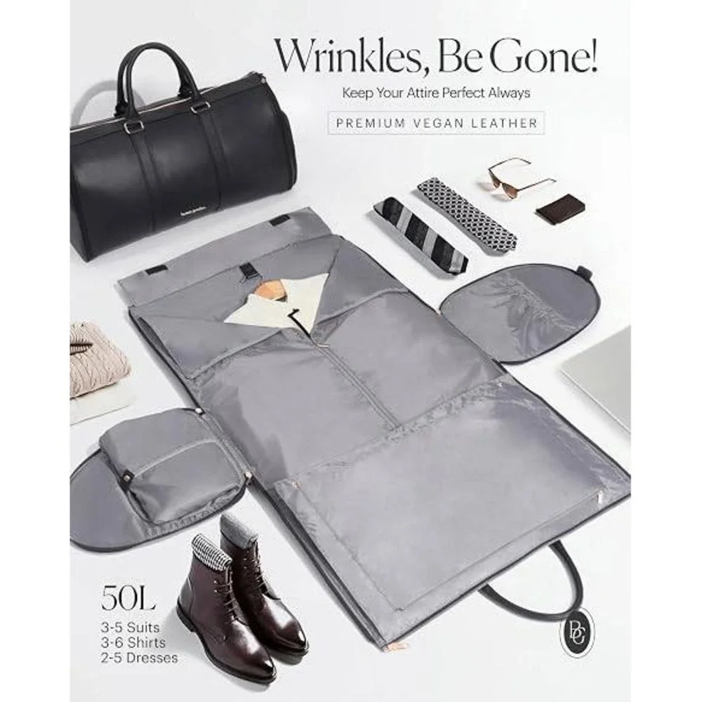 Beauty Goodies 3-in-1 Convertible Garment Bag Duffle Vegan Leather Black 50L